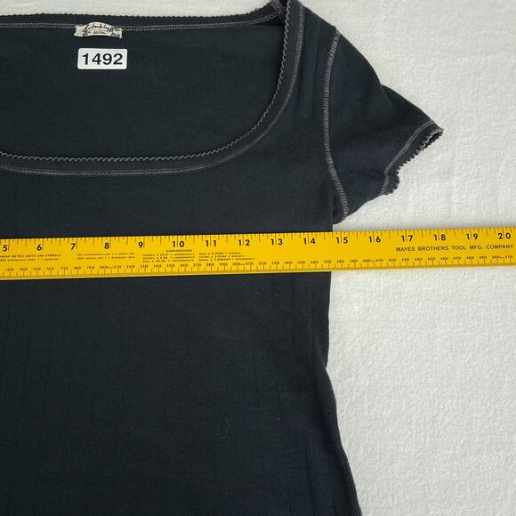 Free People X Intimately FP End Game Pointelle Baby Tee Black Women's Size Large - Picture 12 of 15